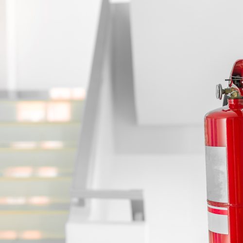 Fire extinguisher system on the wall background,